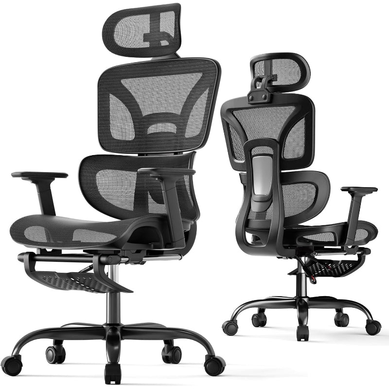 Black Mesh Office Chair with Footrest
