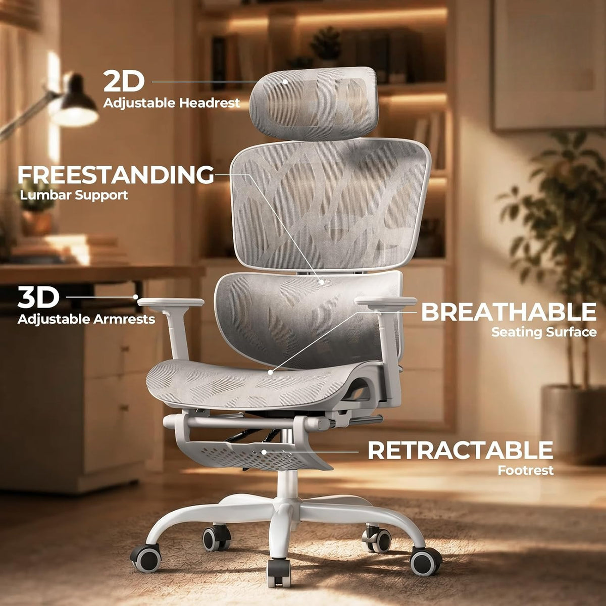 Black Mesh Office Chair with Footrest