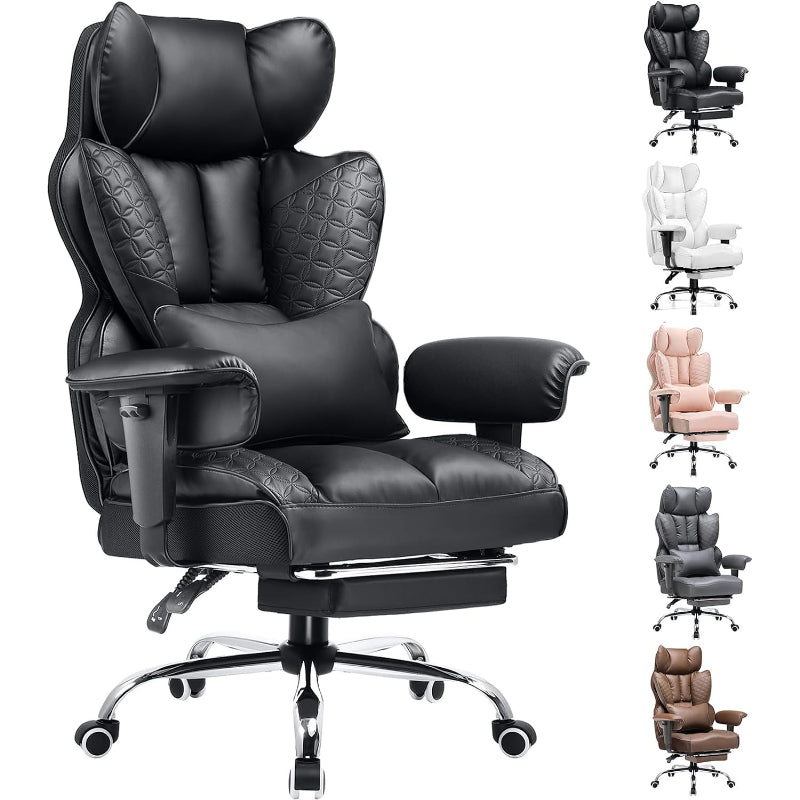 Big Tall Leather Gaming Chair with Footrest