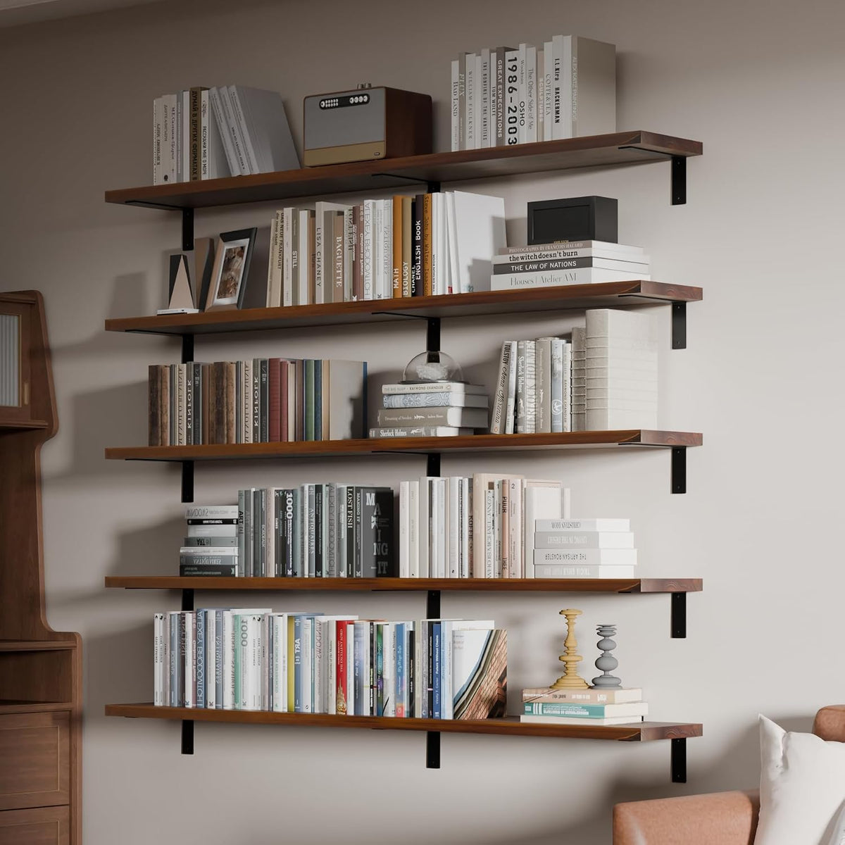 Solid Wood 60" Walnut Floating Shelves 5-Pack