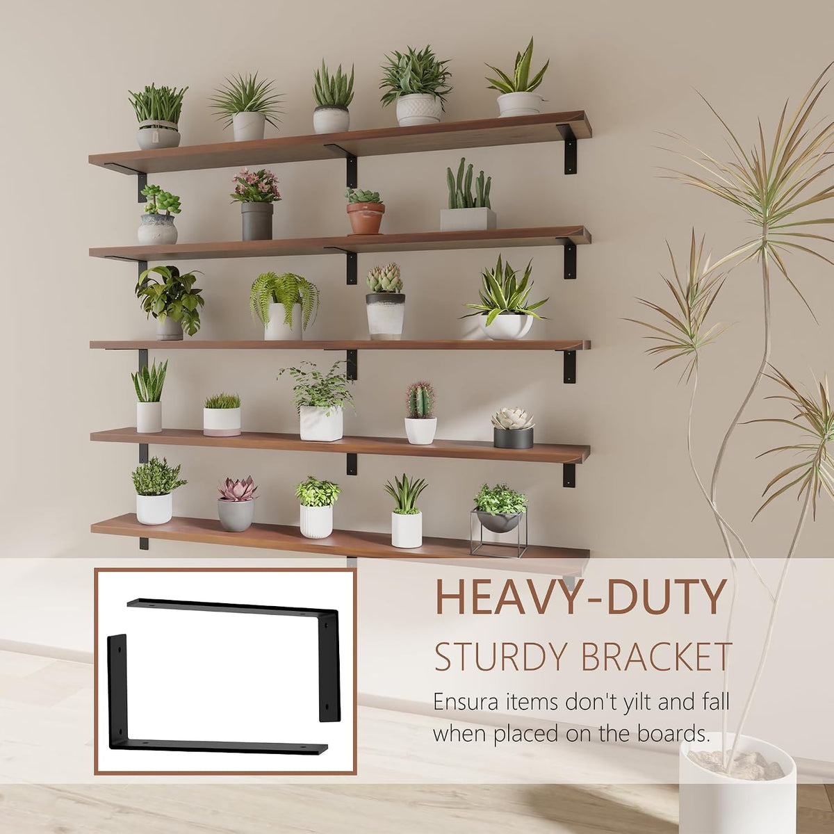 Solid Wood 60" Walnut Floating Shelves 5-Pack