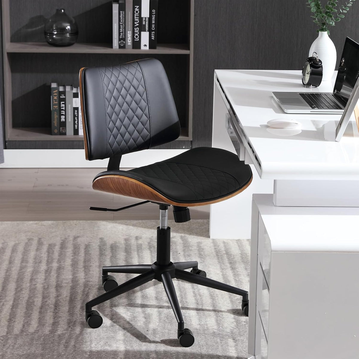 Black Armless Mid Back Office Chair