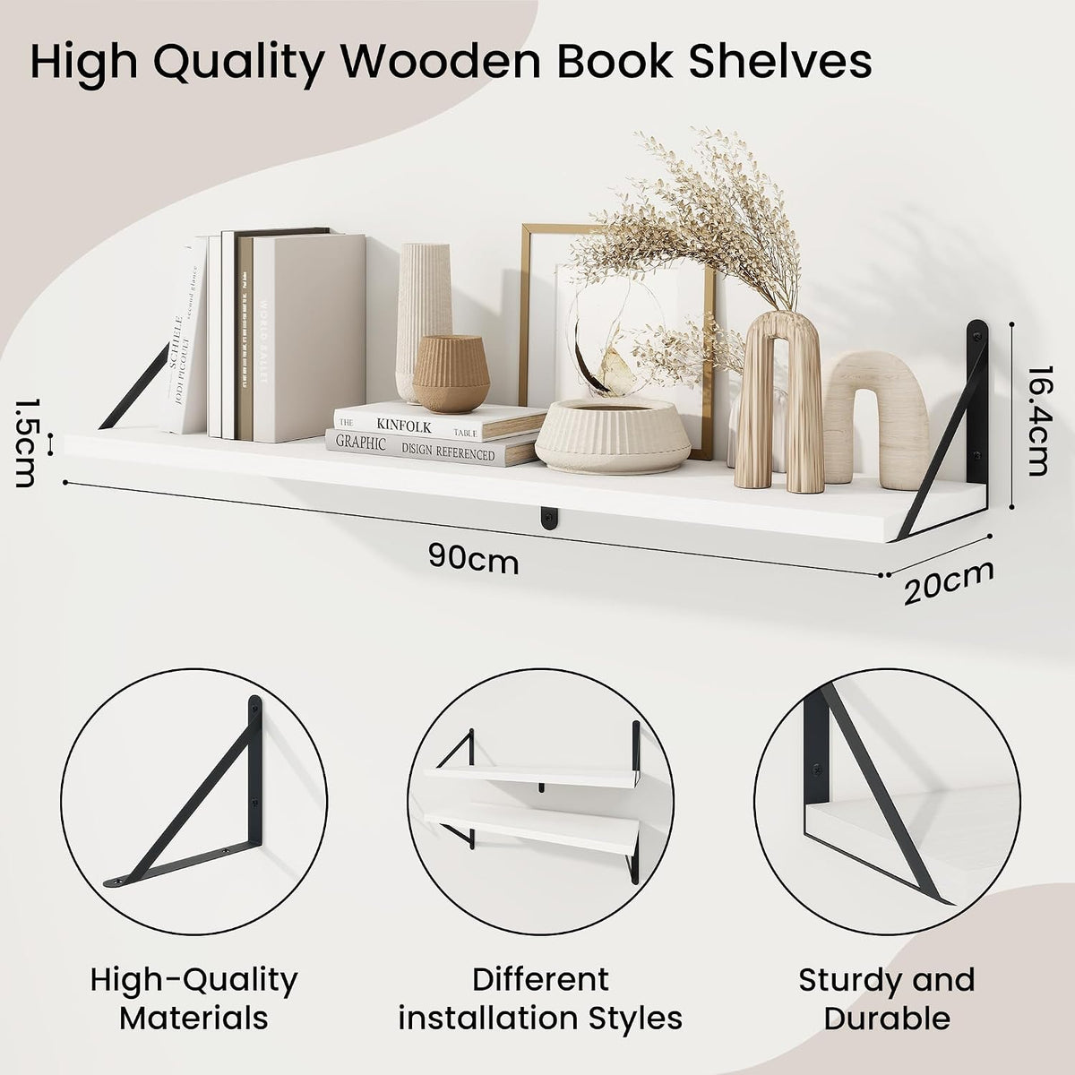 White 36" Wall Shelves Set of 3