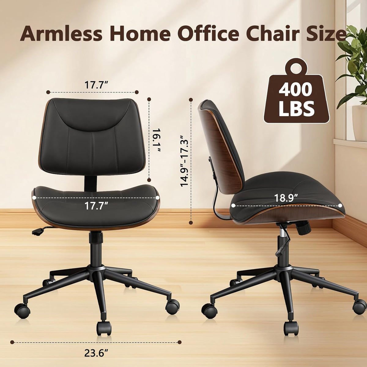 Black Armless PU Office Chair