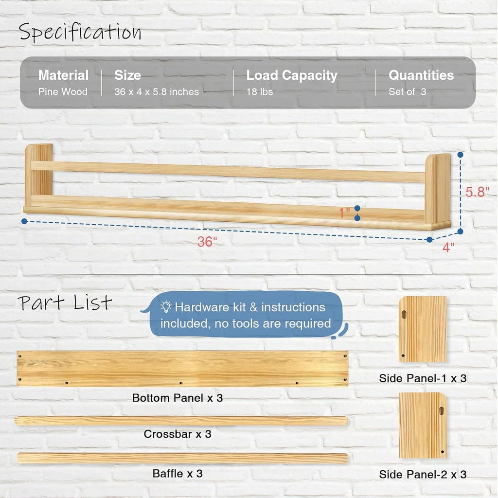 Natural Kids Floating Shelves 3-Pack