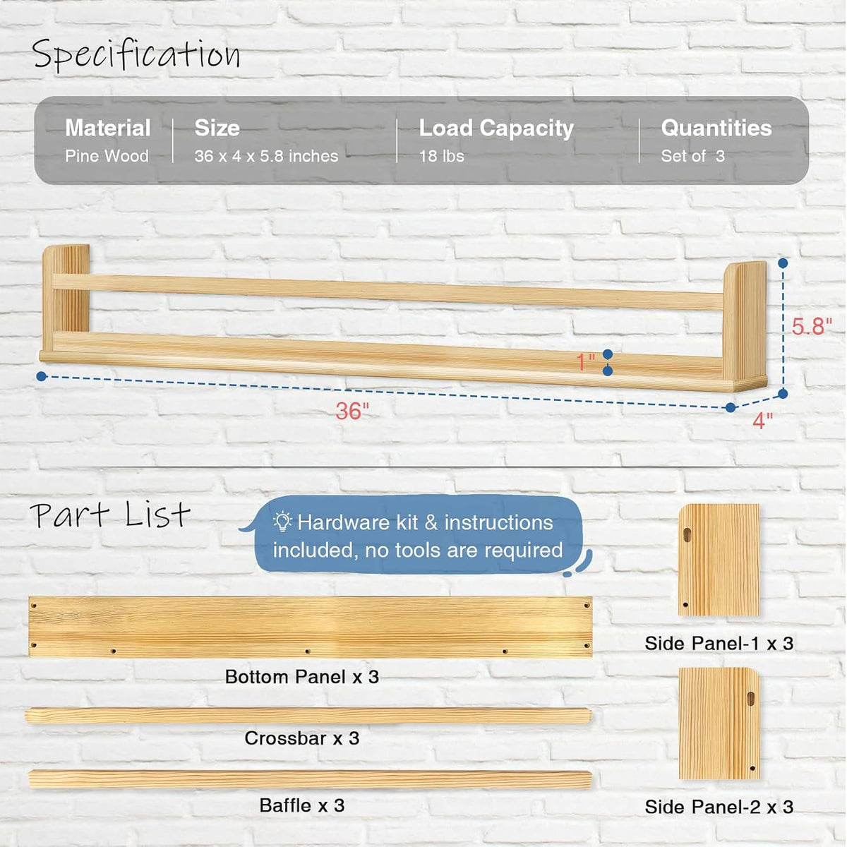 Natural Kids Floating Shelves 3-Pack