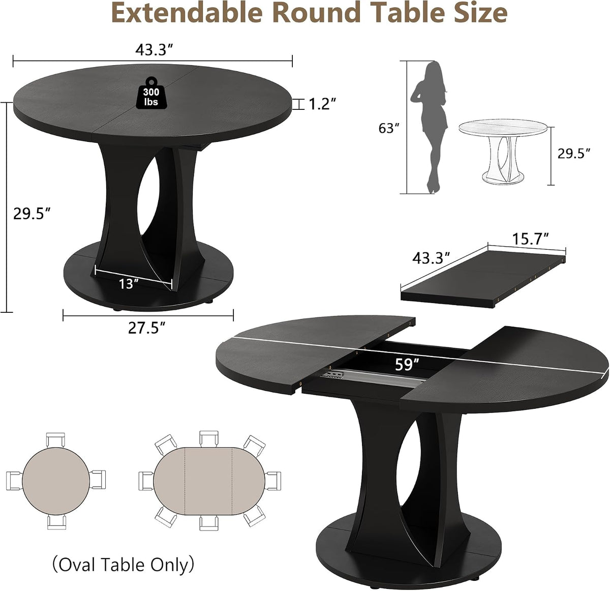 Black Extendable Round Dining Table