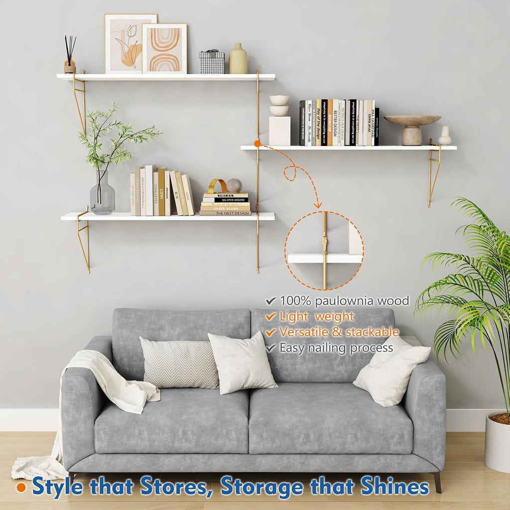 White & Gold 36" Floating Shelves