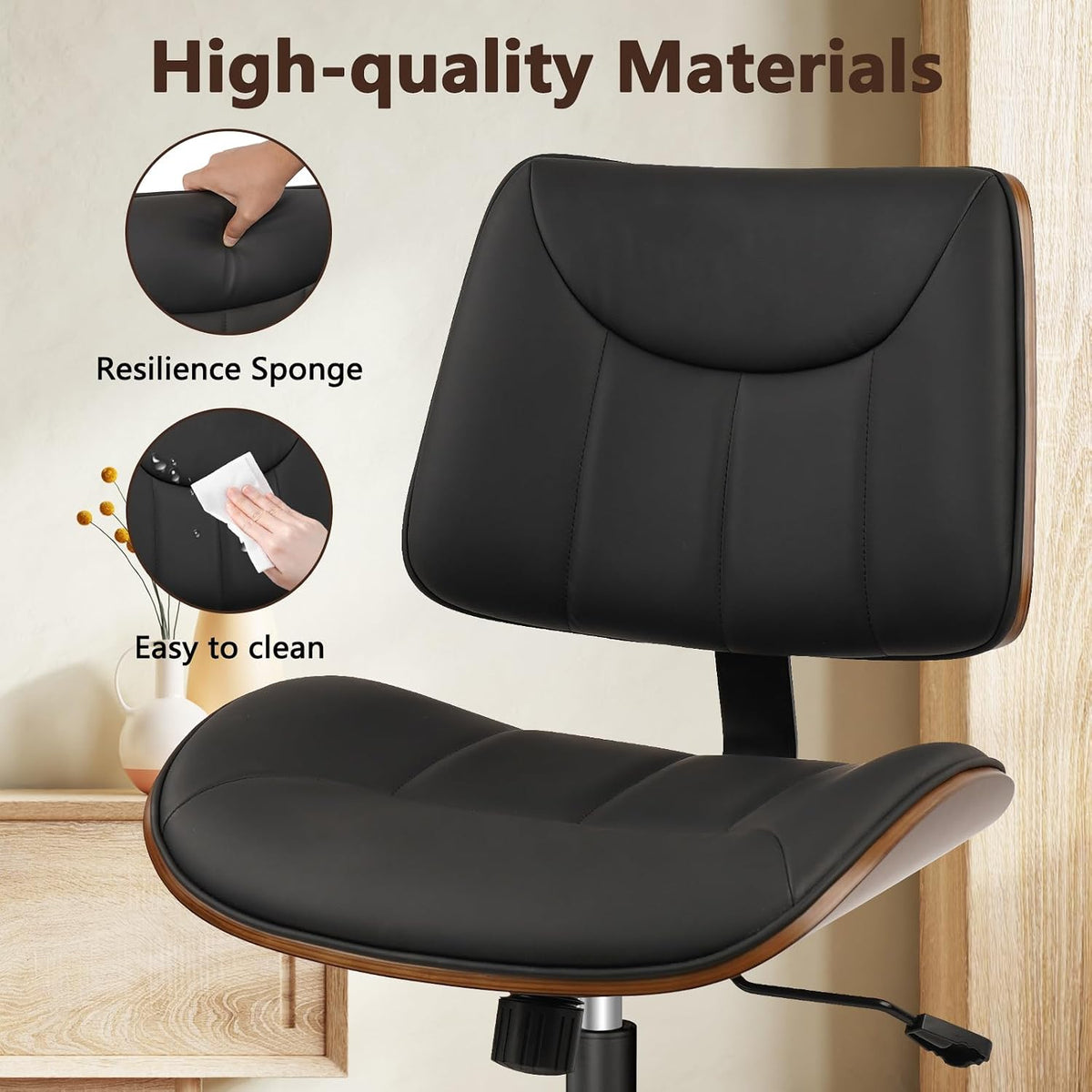 Black Armless PU Office Chair