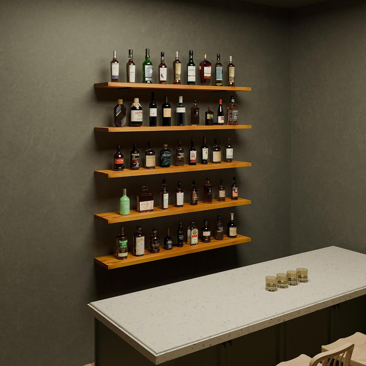 5-Tier Solid Wood Floating Bookshelf
