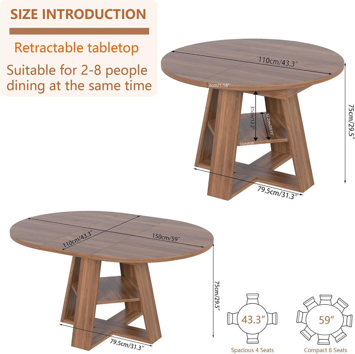 Extendable Oval Dining Table with Storage