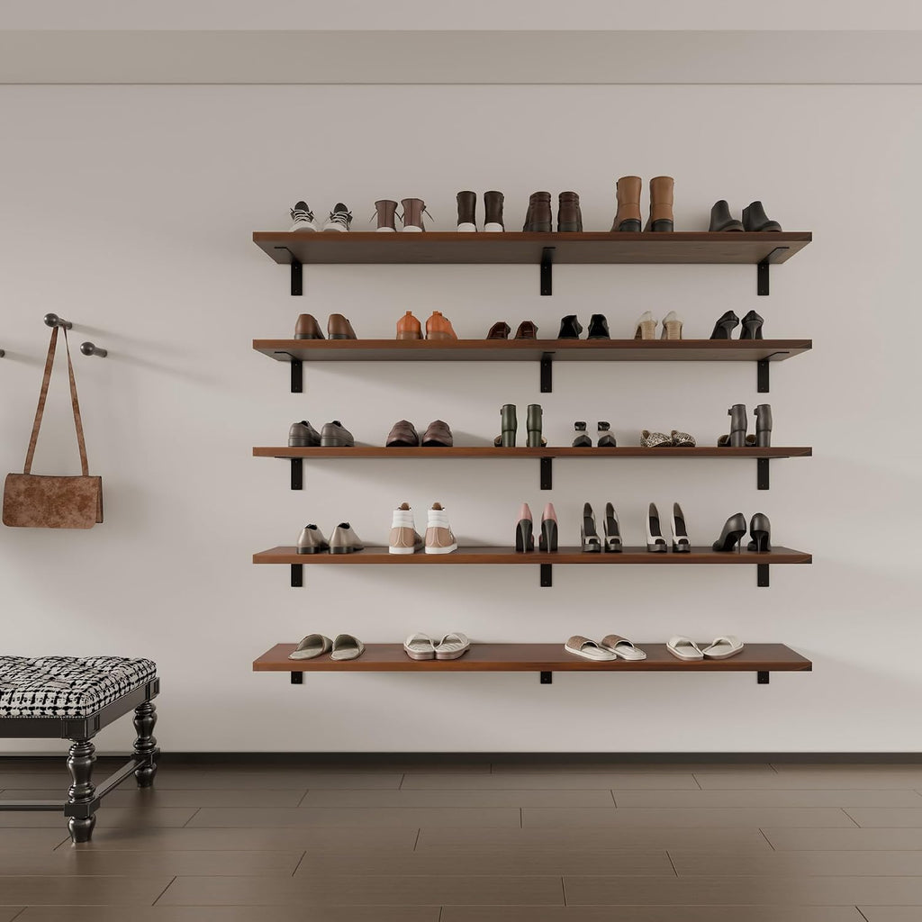 Solid Wood 60" Walnut Floating Shelves 5-Pack