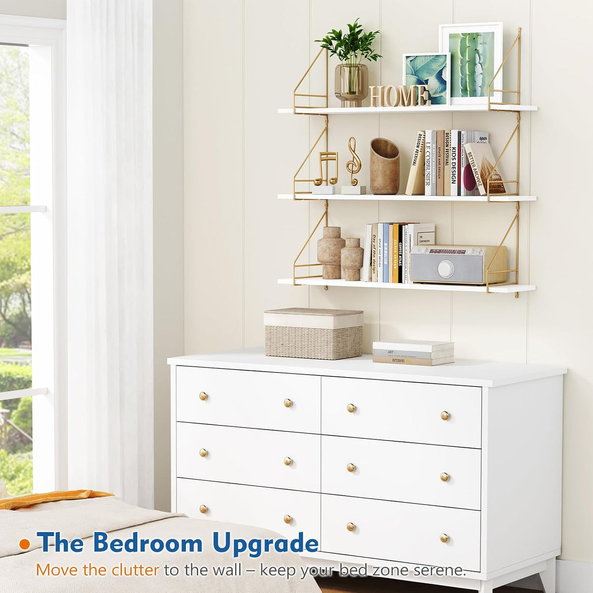 White & Gold 36" Floating Shelves