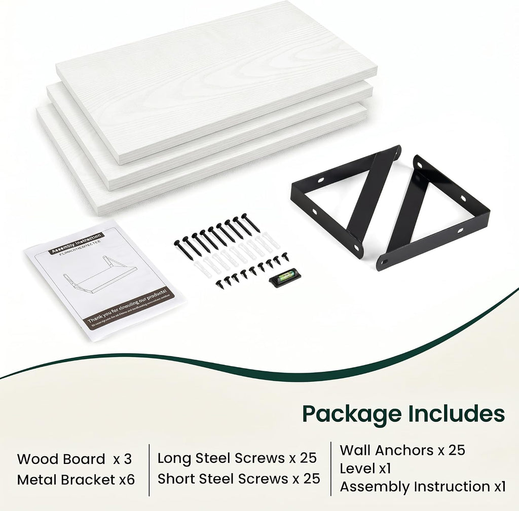 White Wood Floating Shelves Set of 3