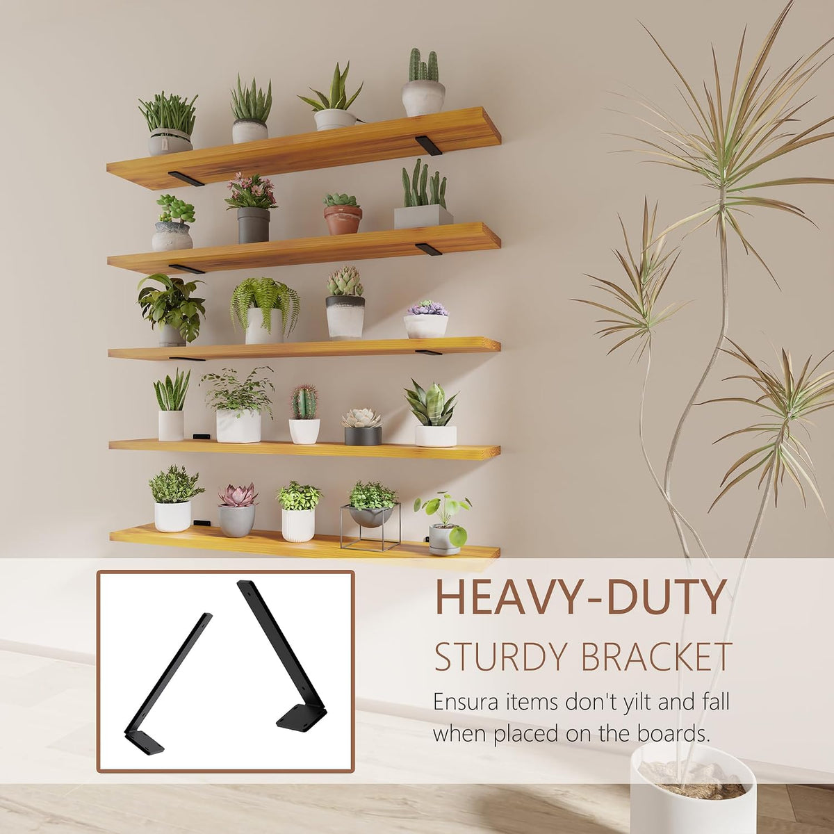 5-Tier Solid Wood Floating Bookshelf