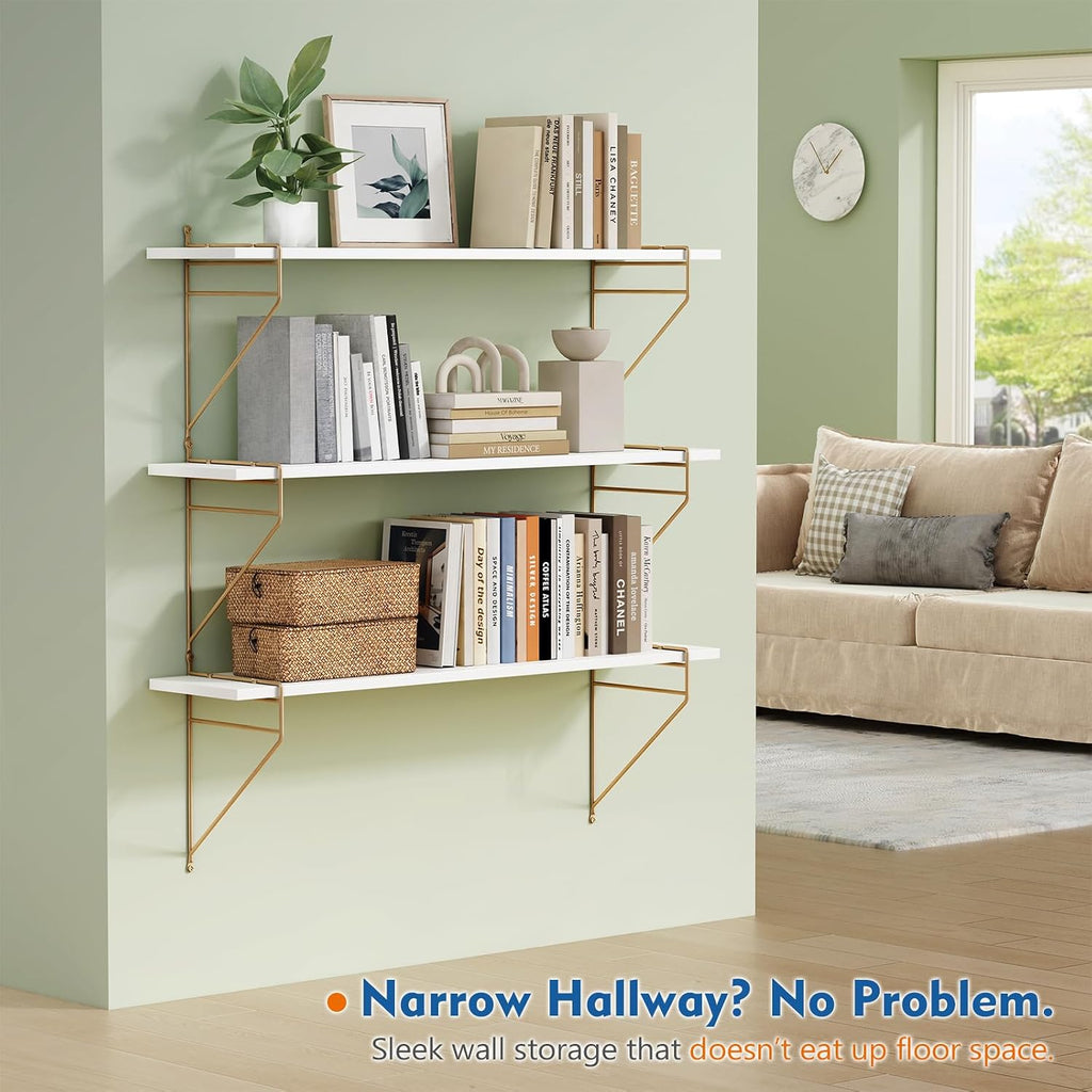White & Gold 36" Floating Shelves