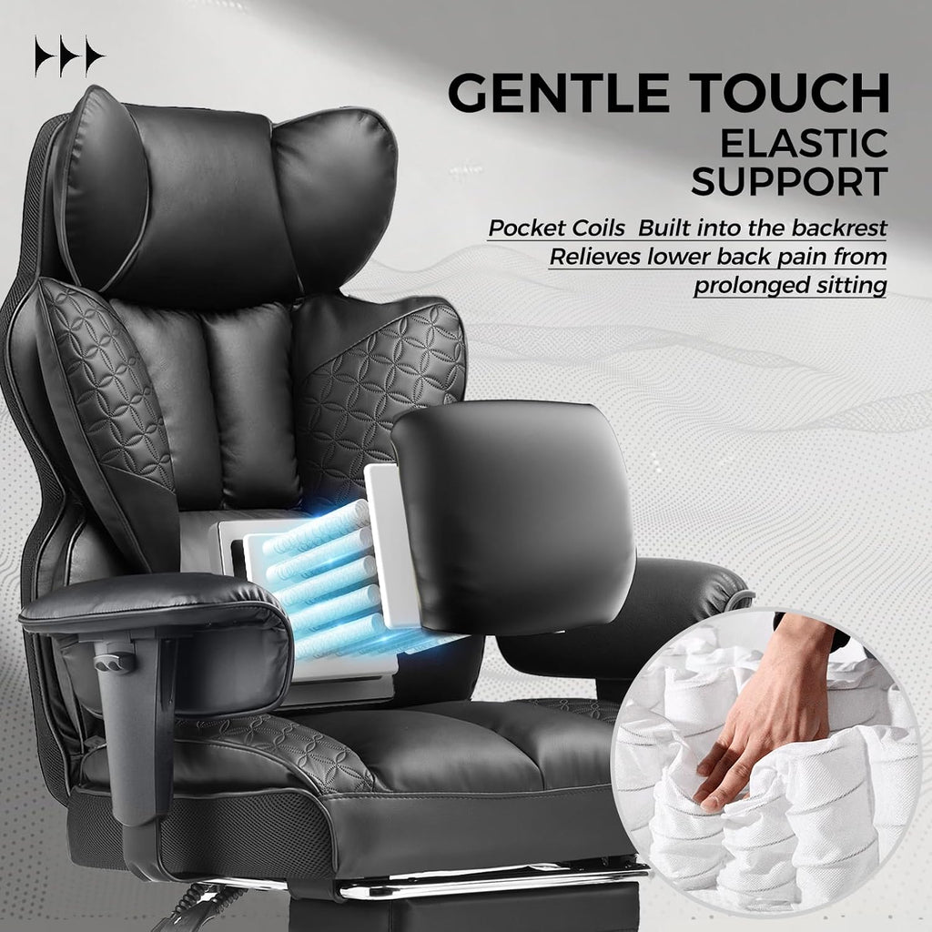 Big Tall Leather Gaming Chair with Footrest