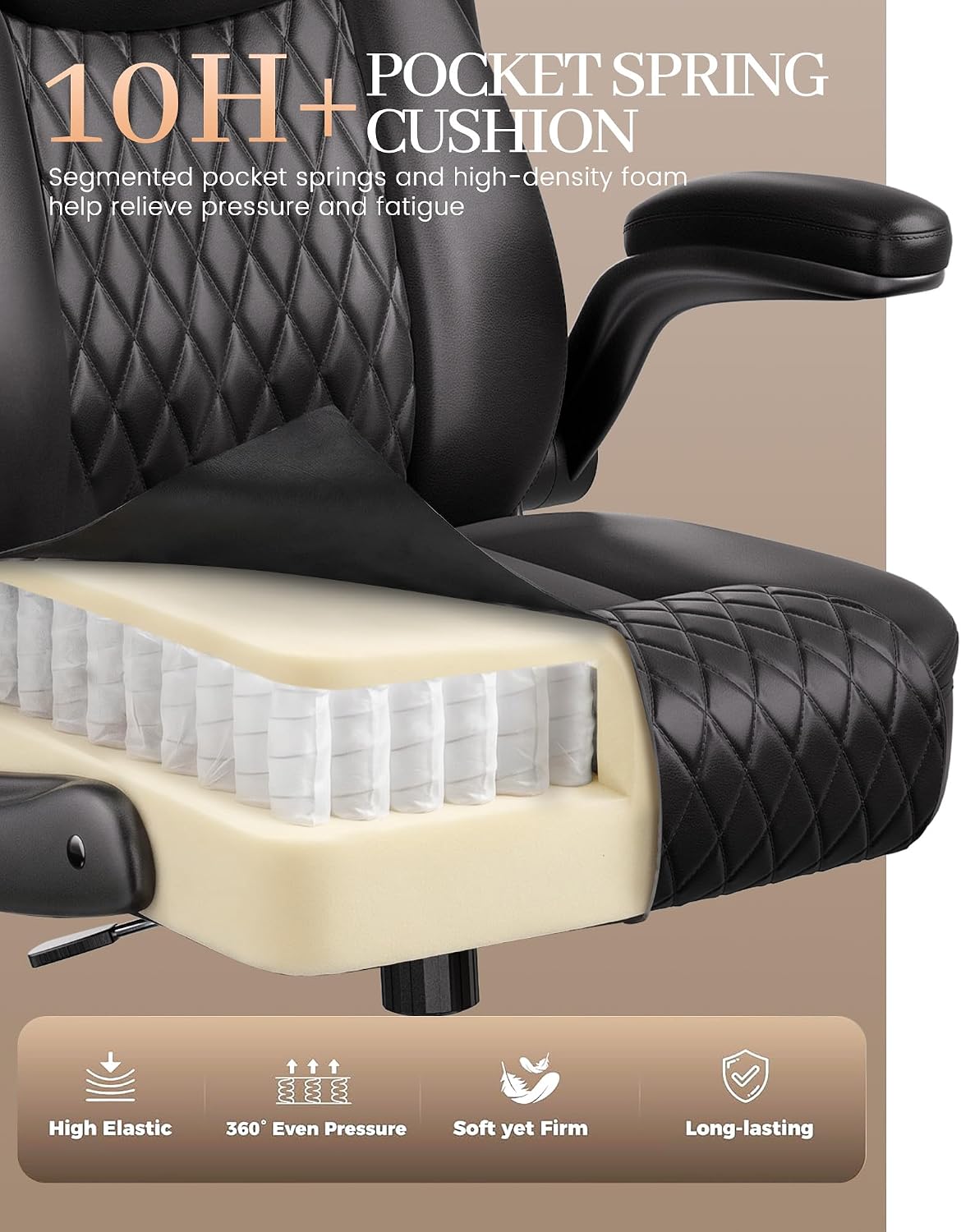 Black PU Office Chair Flip Arms