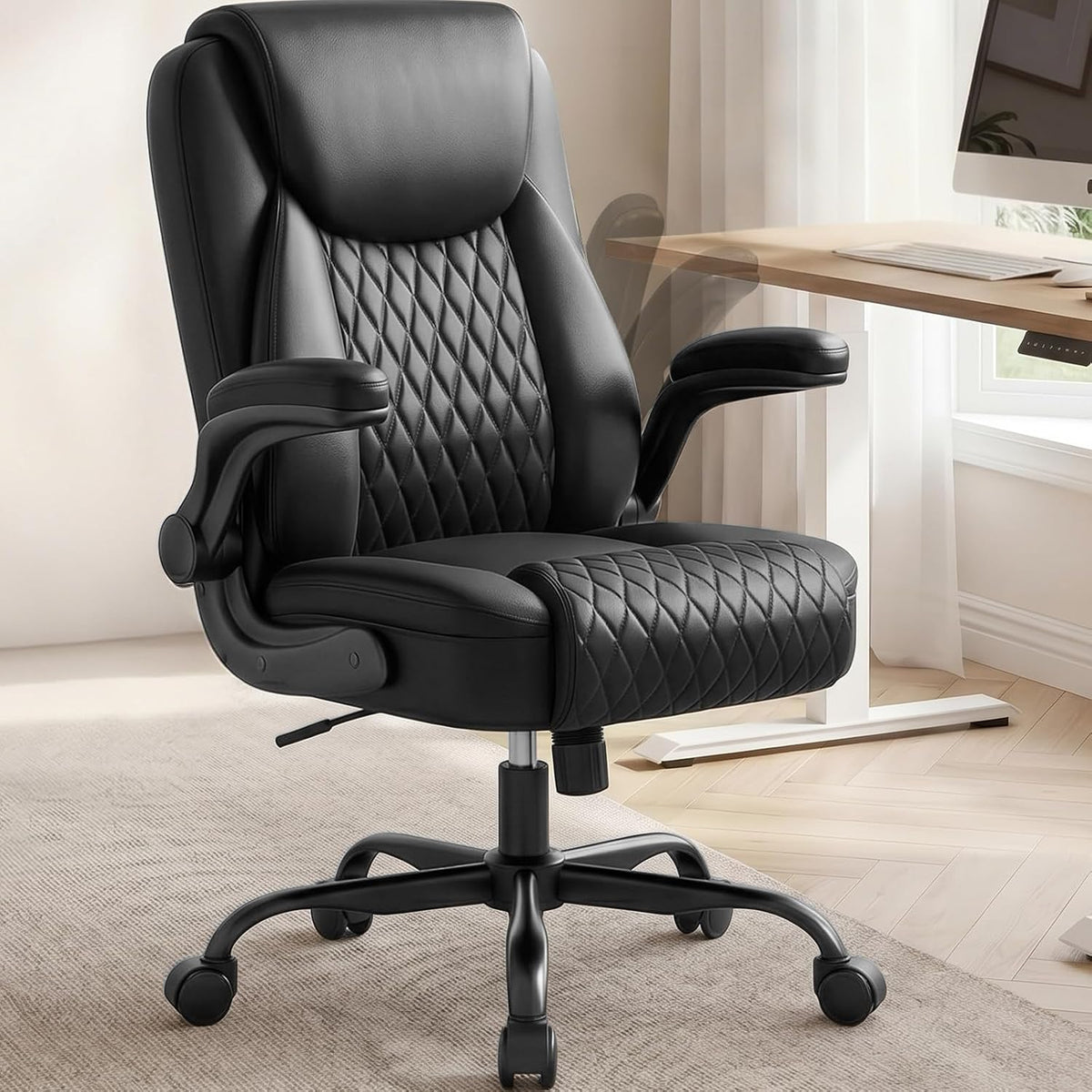 Black PU Office Chair Flip Arms