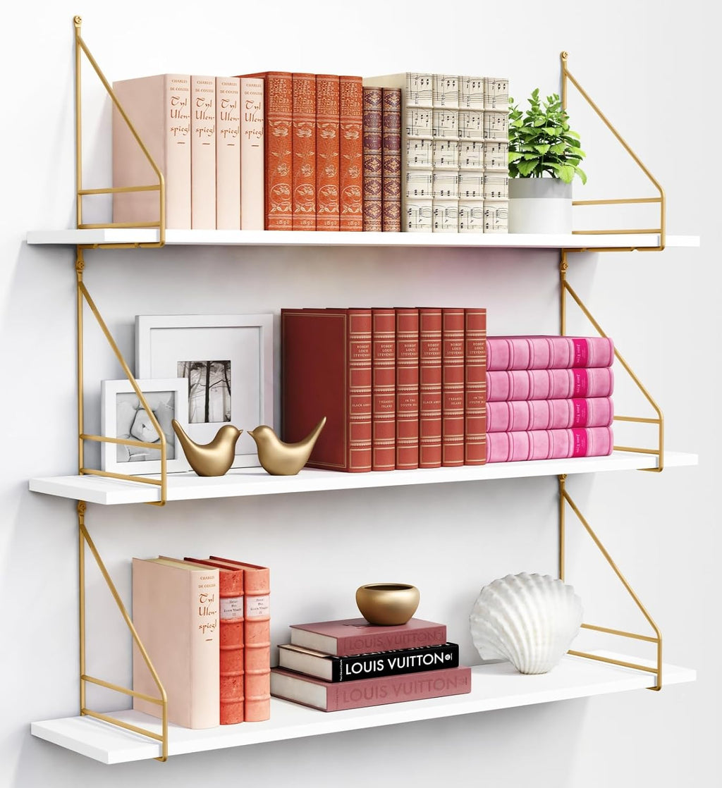 White & Gold 36" Floating Shelves