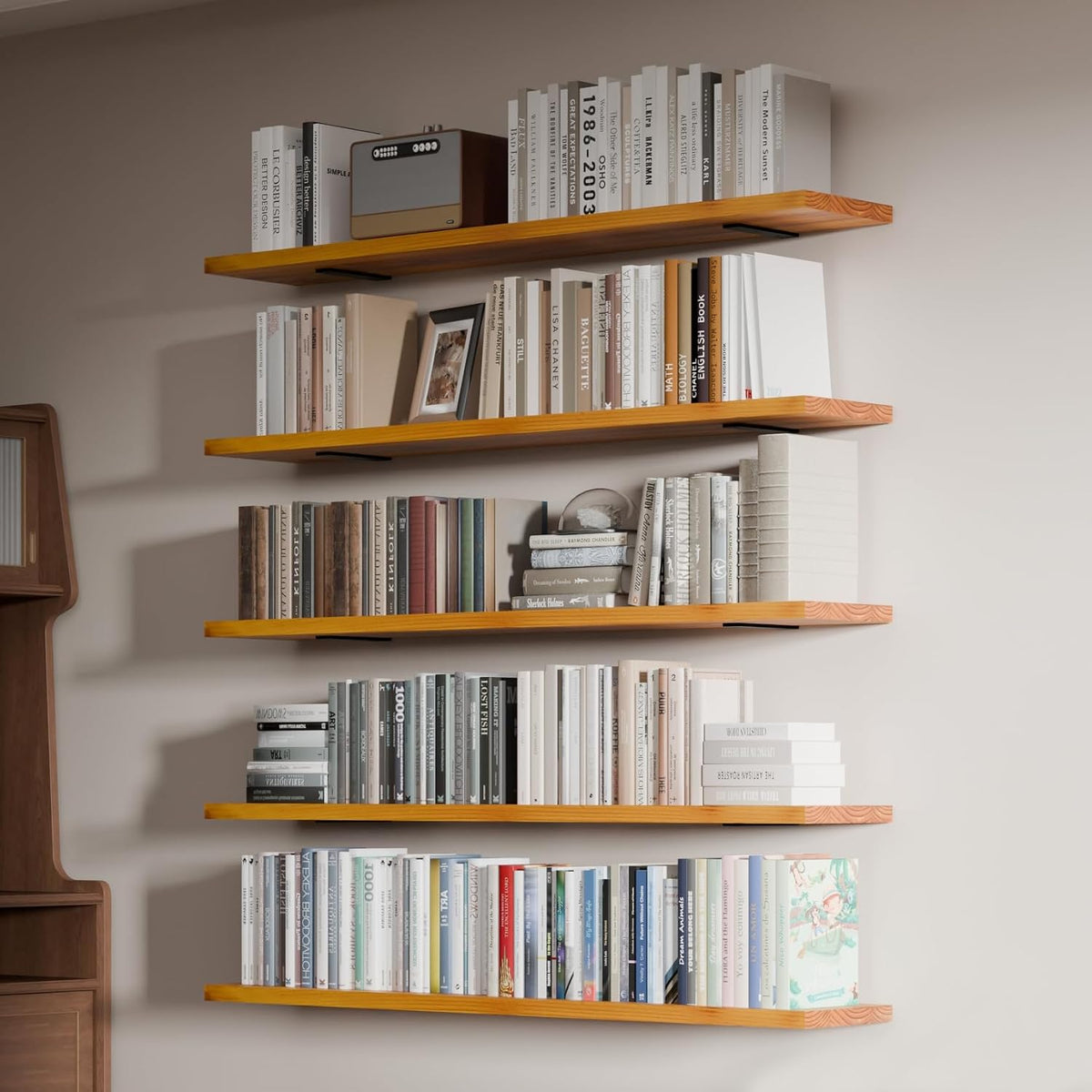 5-Tier Solid Wood Floating Bookshelf