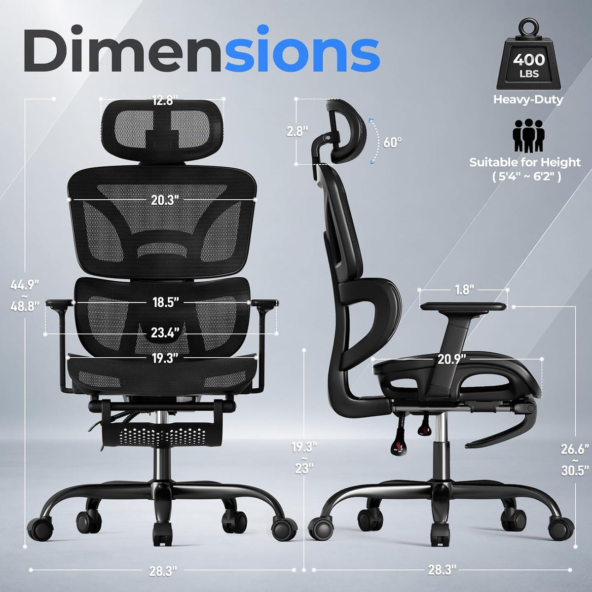 Black Mesh Office Chair with Footrest