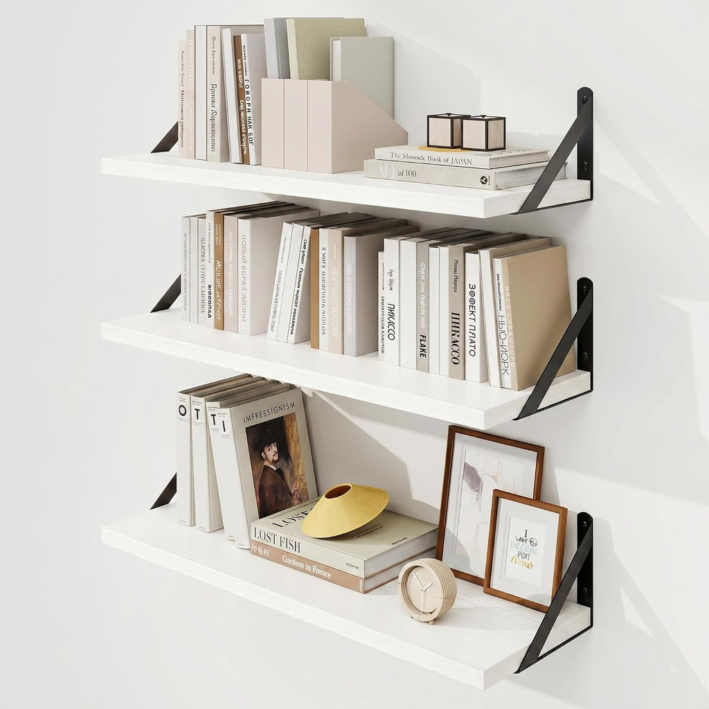 White Wood Floating Shelves Set of 3