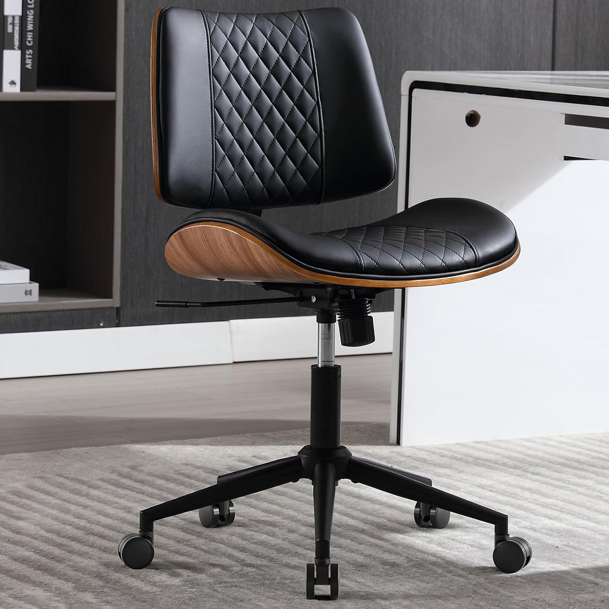 Black Armless Mid Back Office Chair