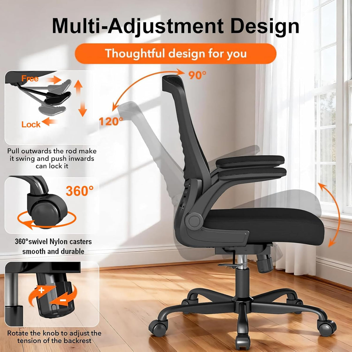 Mesh Office Chair Flip-up Armrests