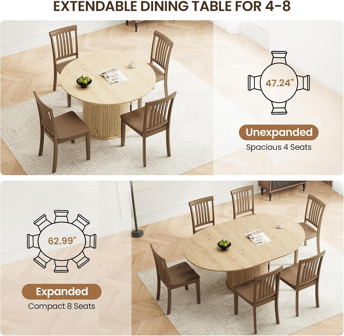 Wood Extendable Round Dining Table