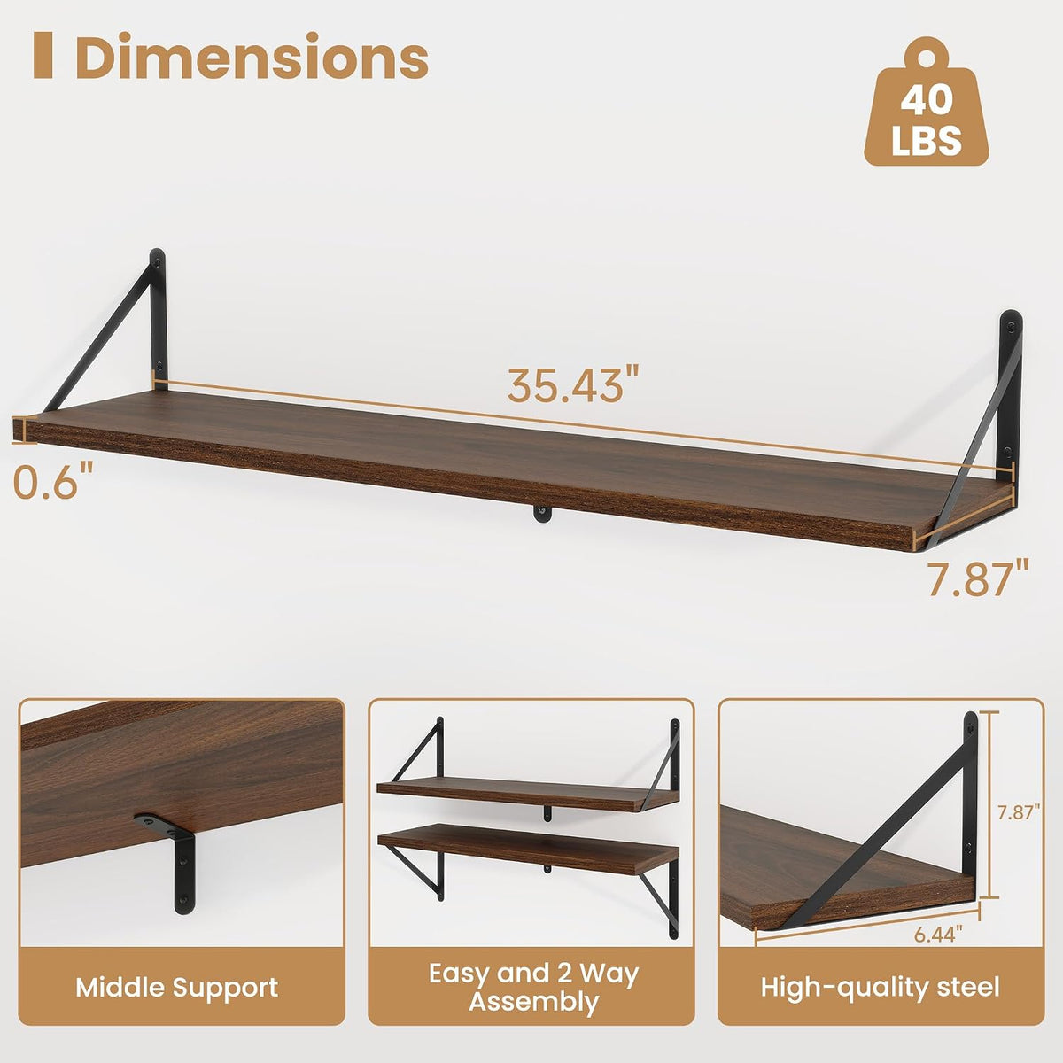 Walnut Floating Shelves Set of 3