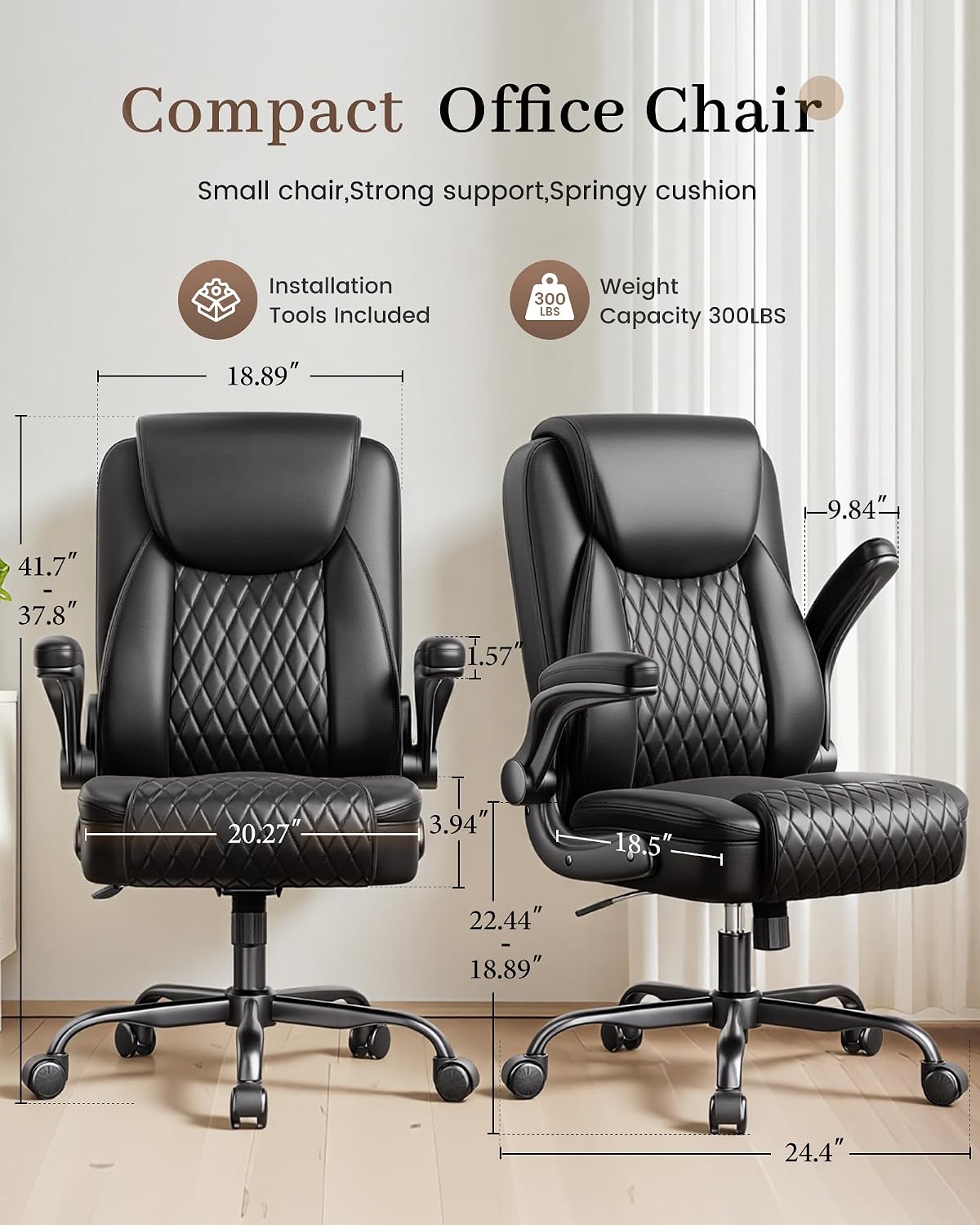 Black PU Office Chair Flip Arms