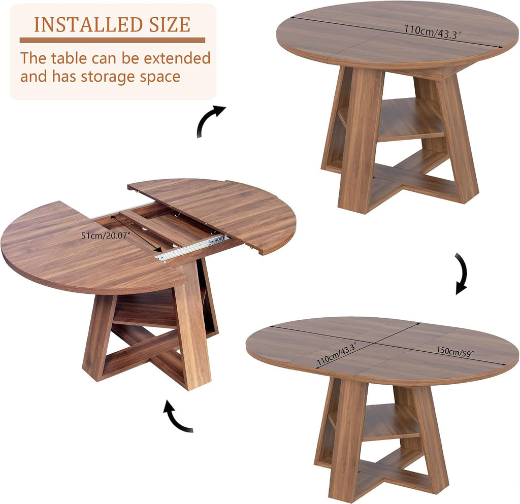 Extendable Oval Dining Table with Storage