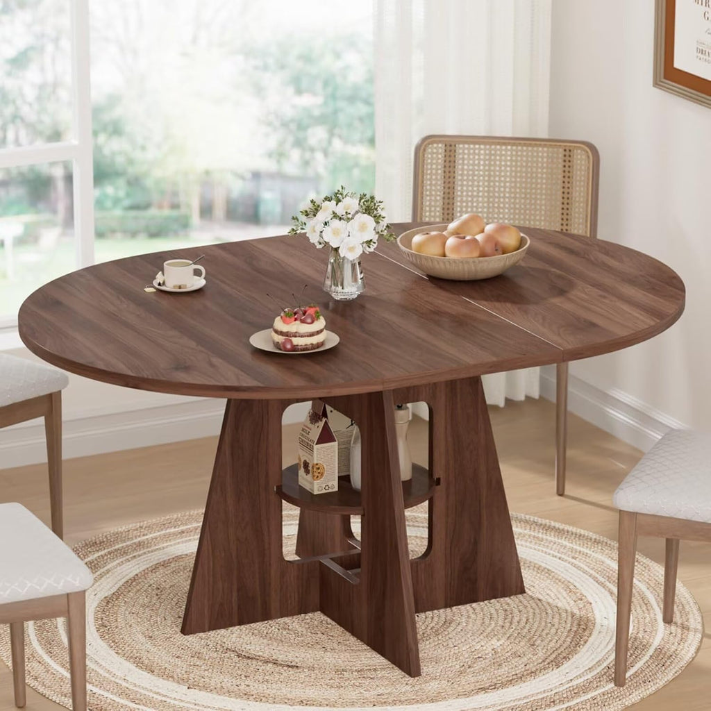 Extendable Round Dining Table with Storage