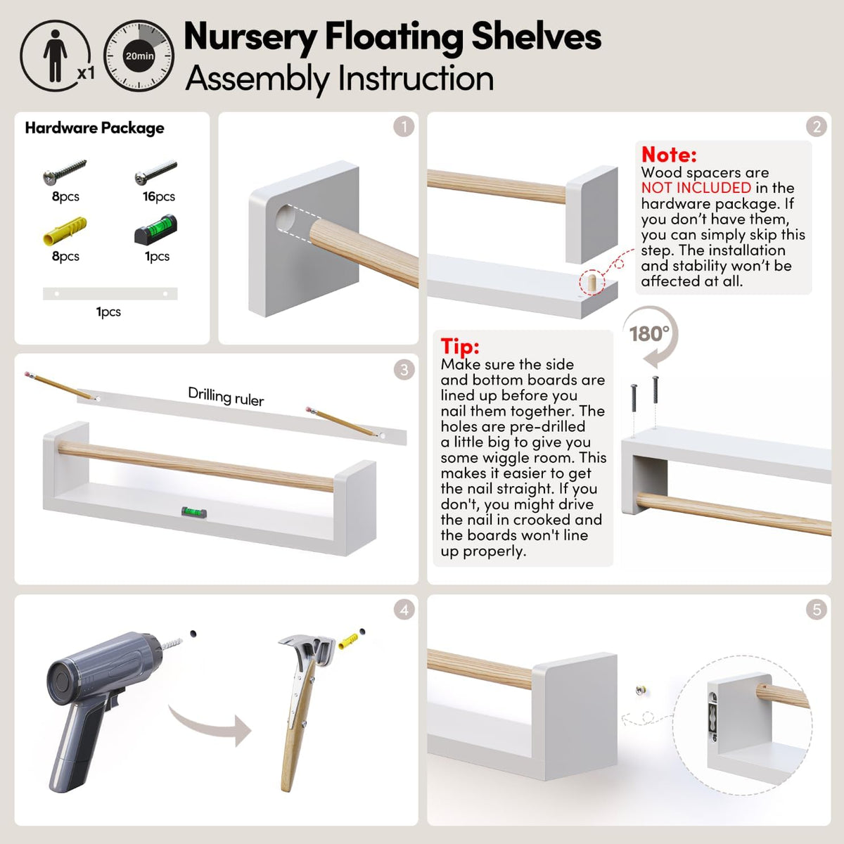 White Nursery Wall Shelves 4-Pack