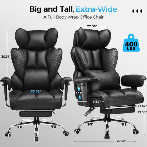 Big Tall Leather Gaming Chair with Footrest