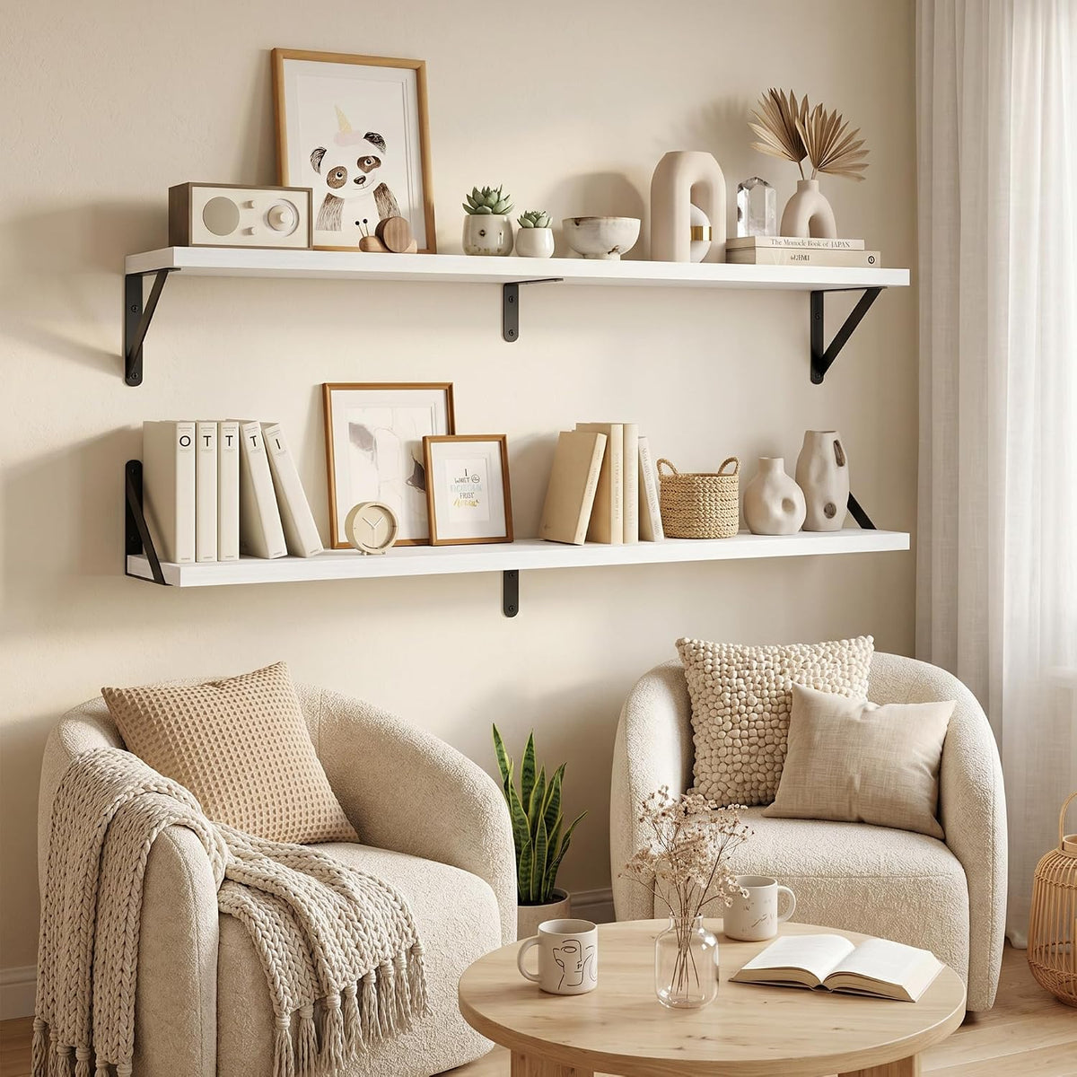 White Wood Floating Shelves Set of 3