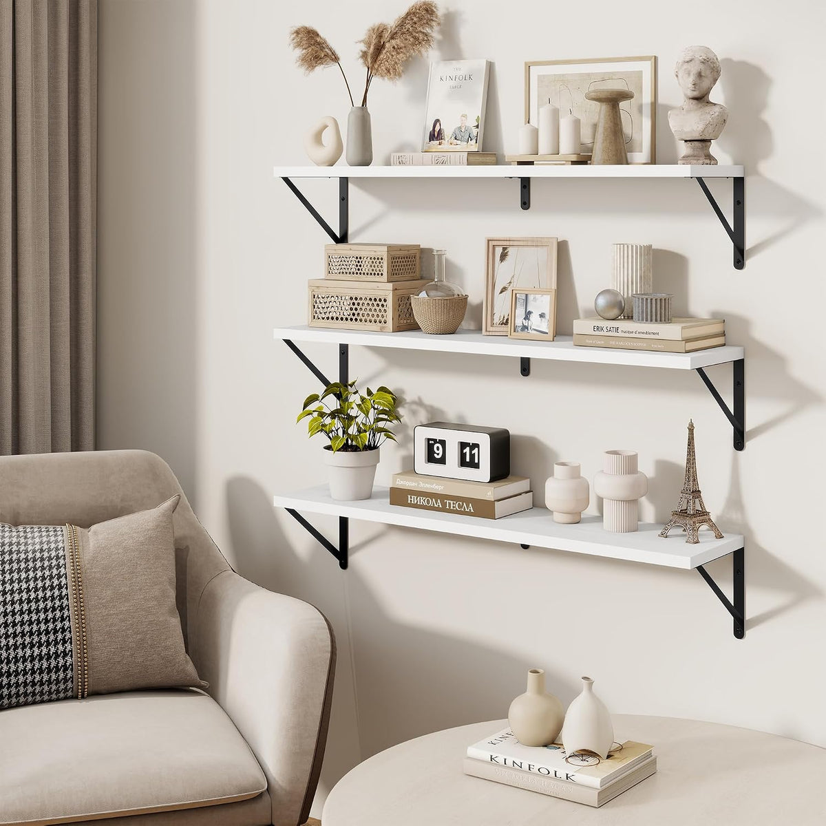 White 36" Wall Shelves Set of 3