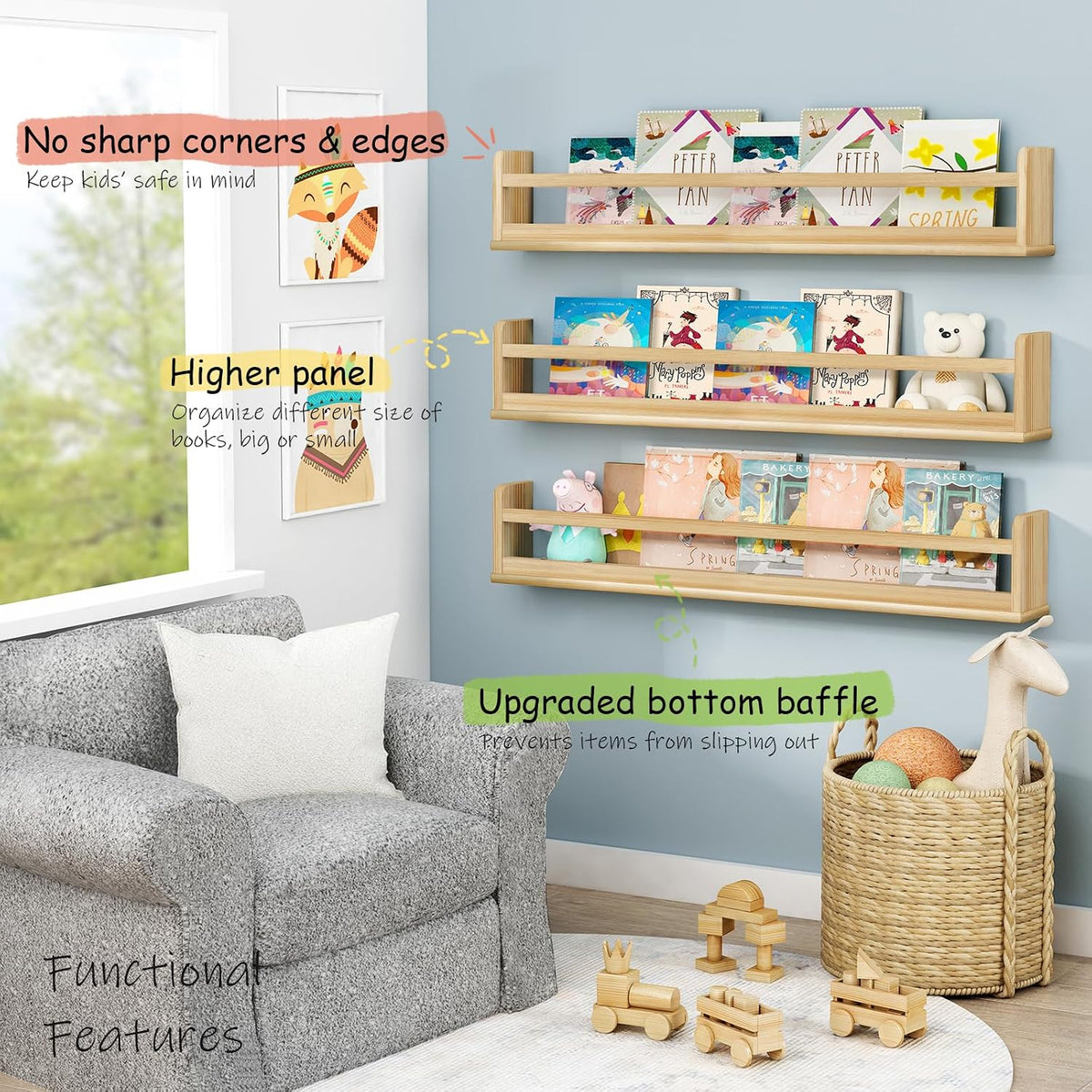 Natural Kids Floating Shelves 3-Pack