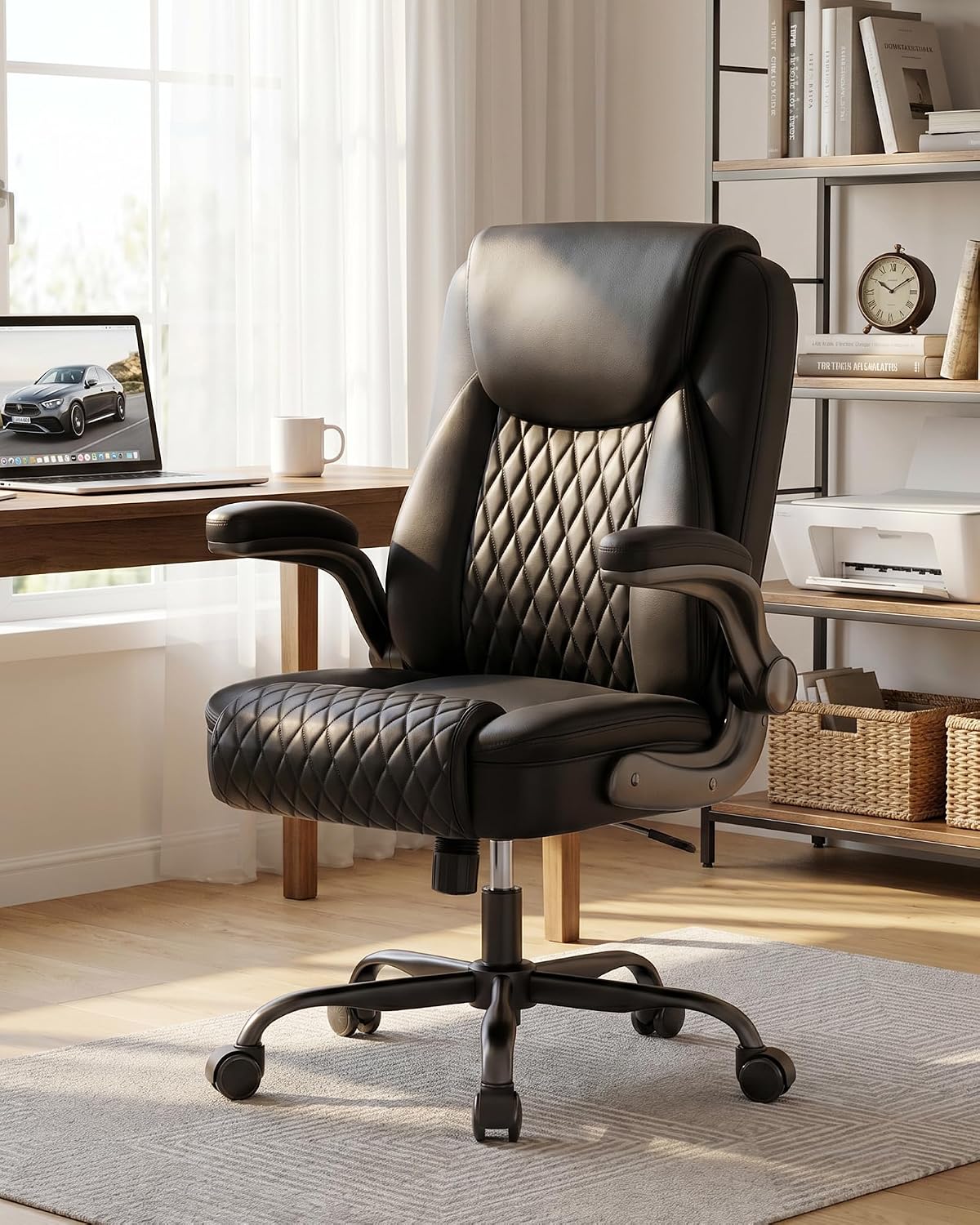 Black PU Office Chair Flip Arms