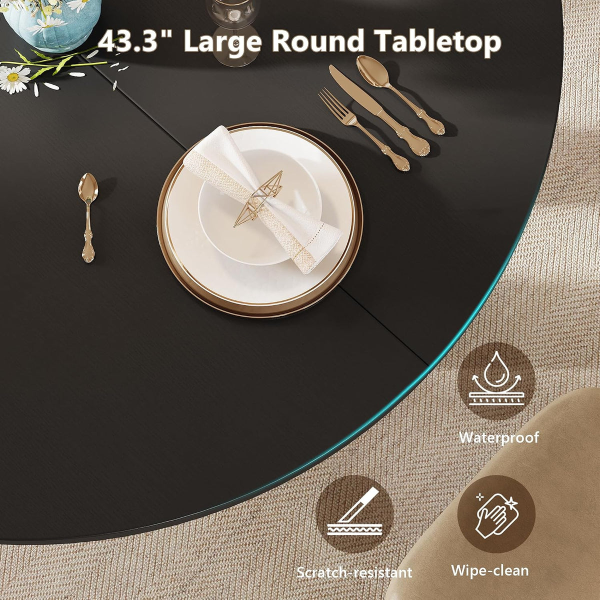 Black Extendable Round Dining Table