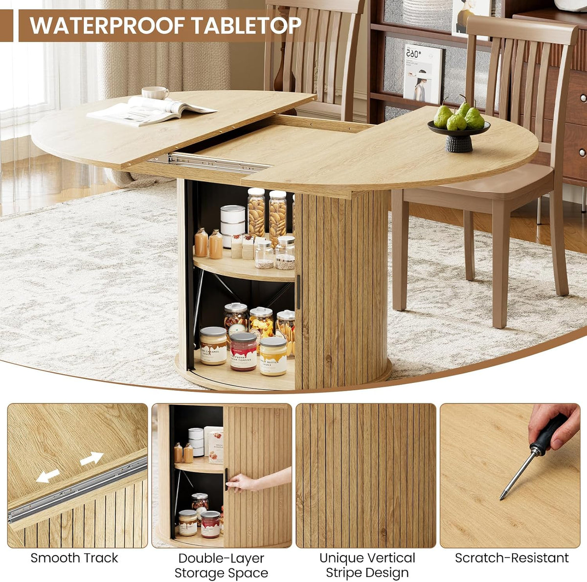 Wood Extendable Round Dining Table