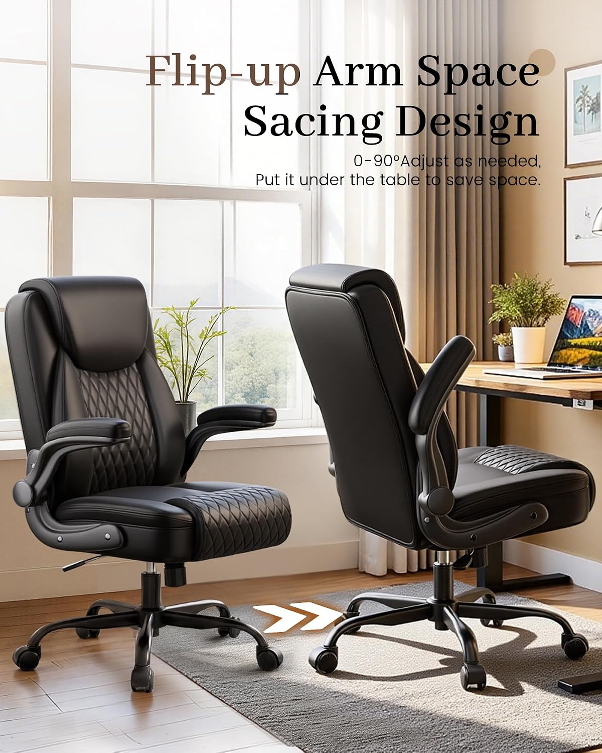 Black PU Office Chair Flip Arms
