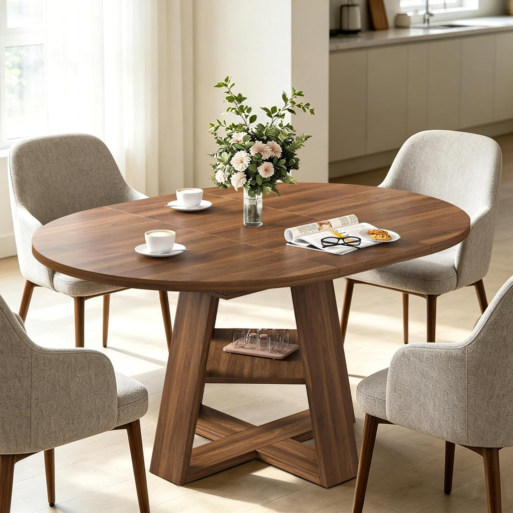 Extendable Oval Dining Table with Storage
