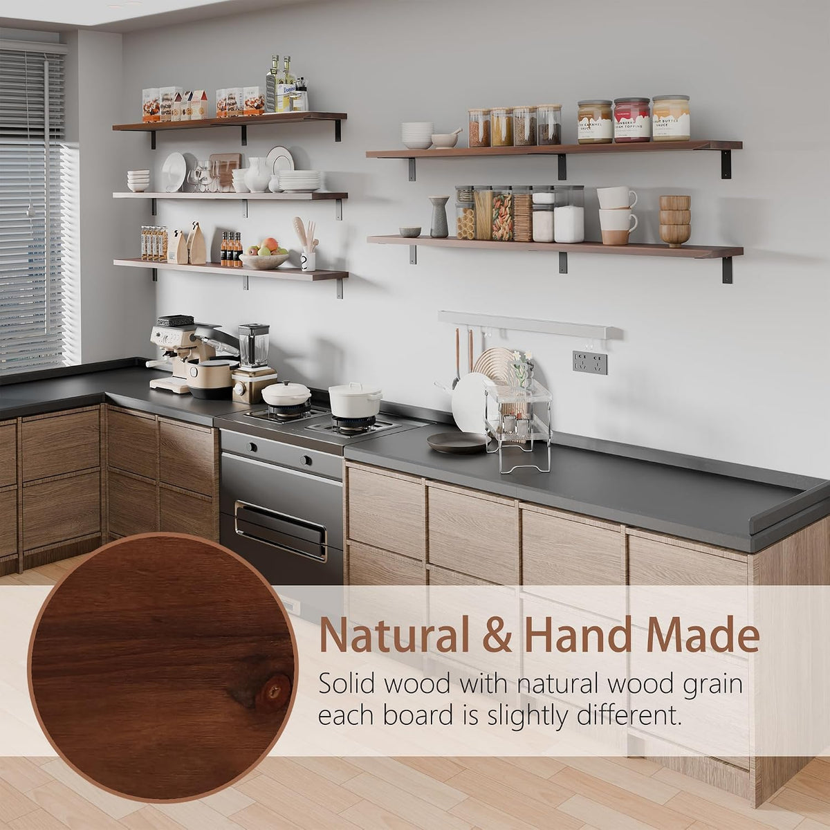 Solid Wood 60" Walnut Floating Shelves 5-Pack