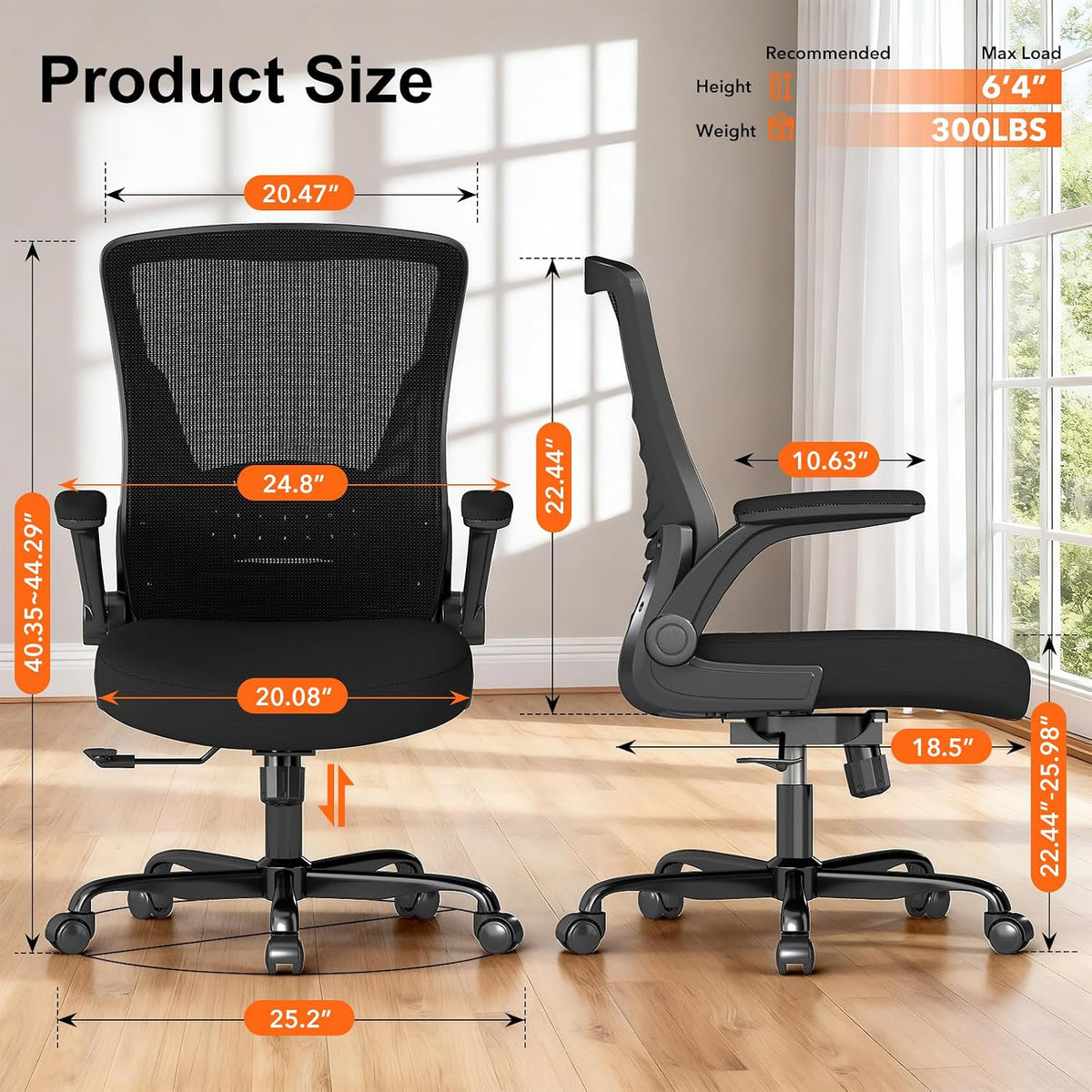 Mesh Office Chair Flip-up Armrests