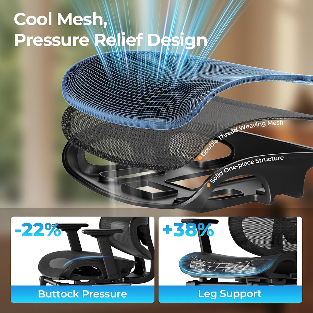 Black Mesh Office Chair with Footrest