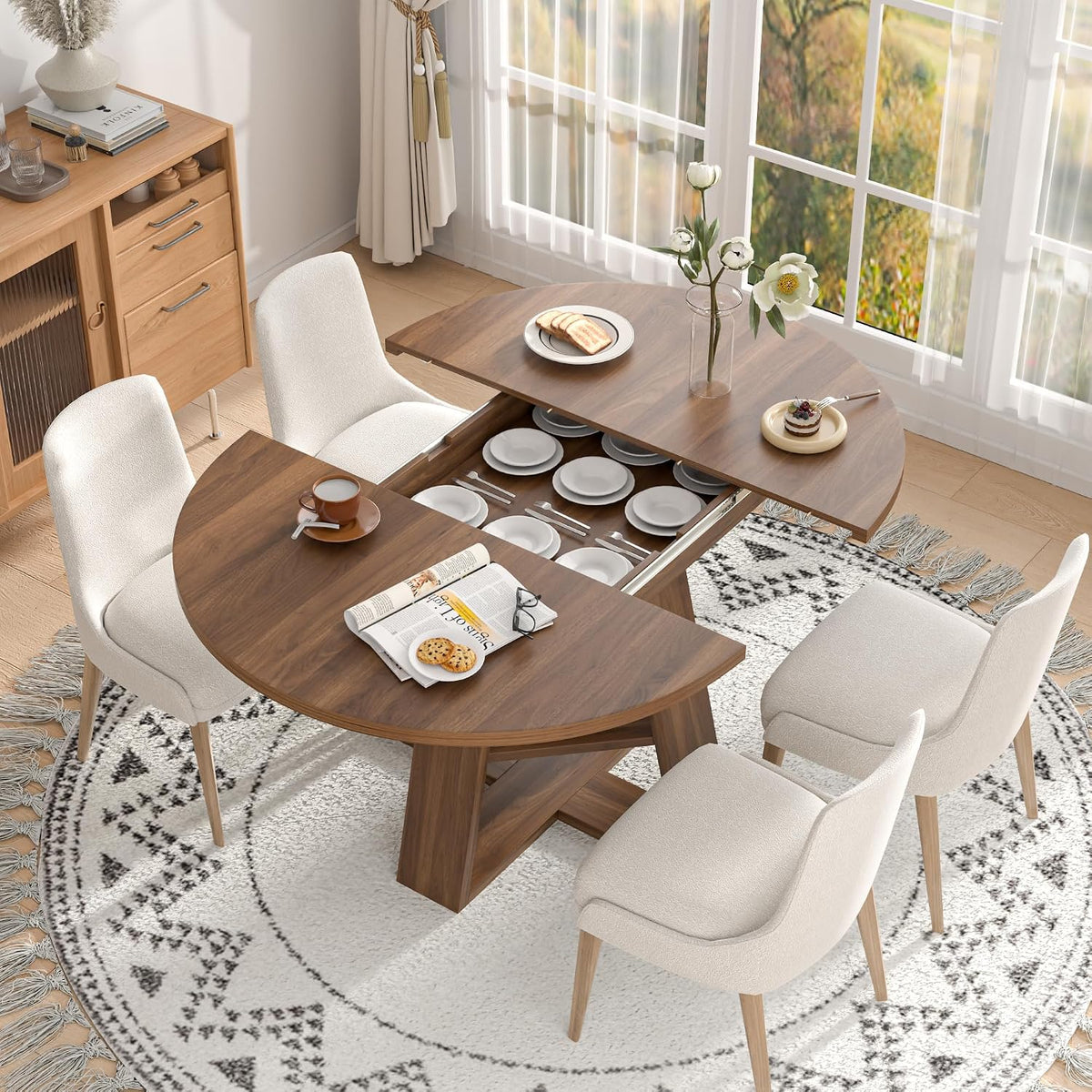 Extendable Oval Dining Table with Storage