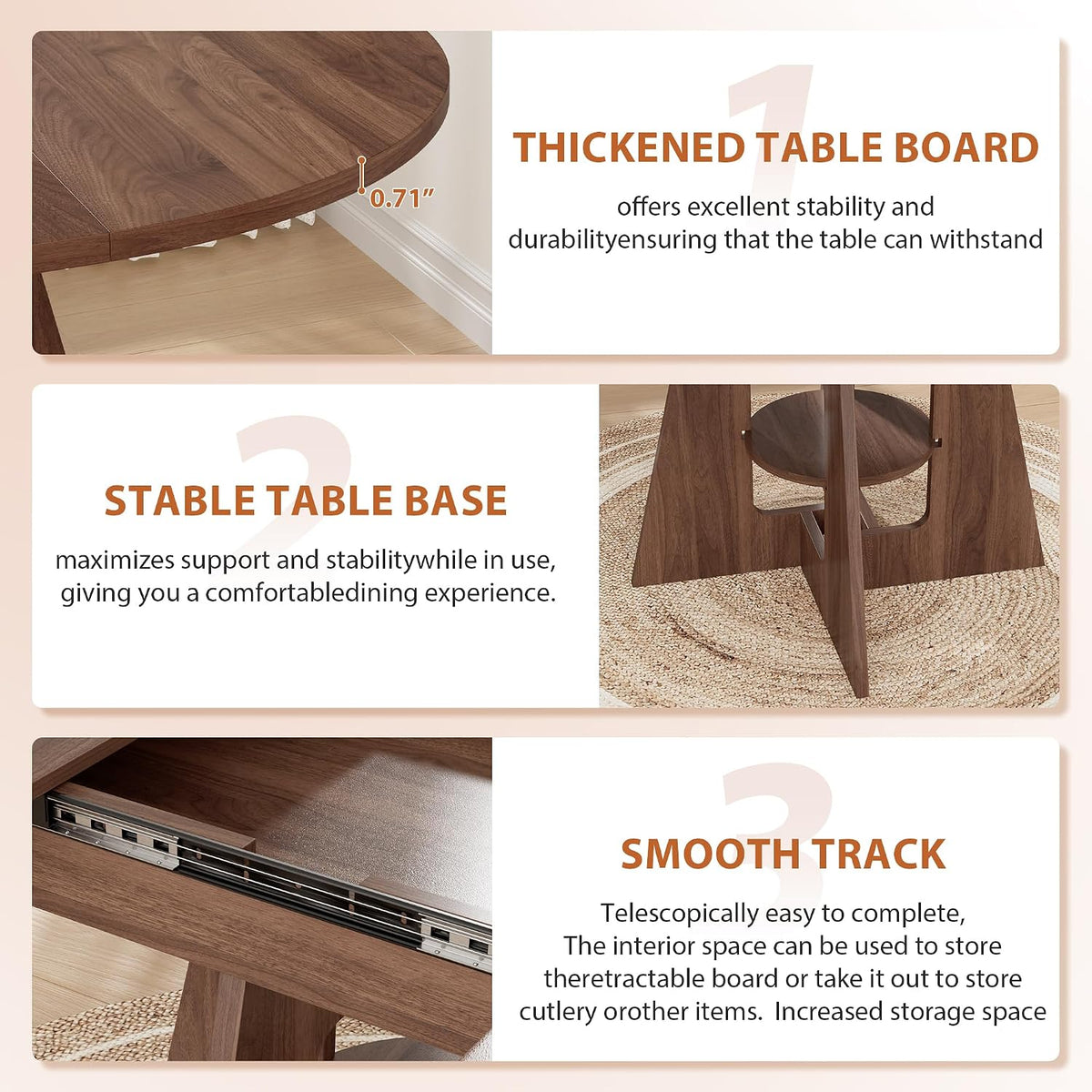 Extendable Round Dining Table with Storage
