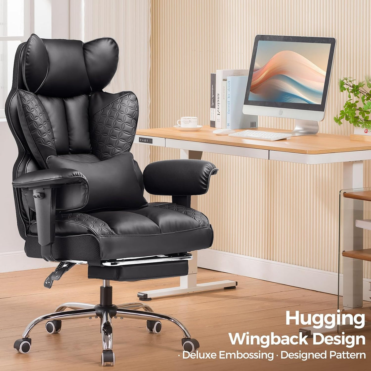 Big Tall Leather Gaming Chair with Footrest
